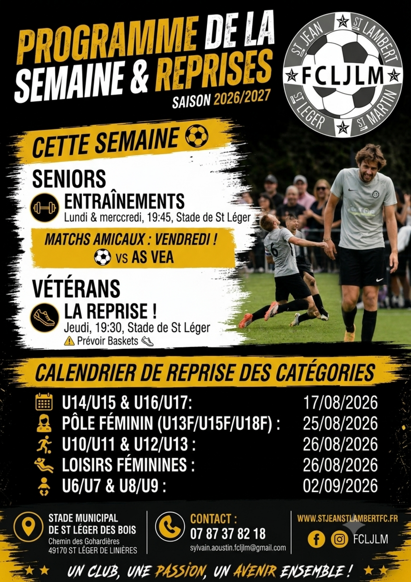 Programme entrainements de la semaine & Reprise